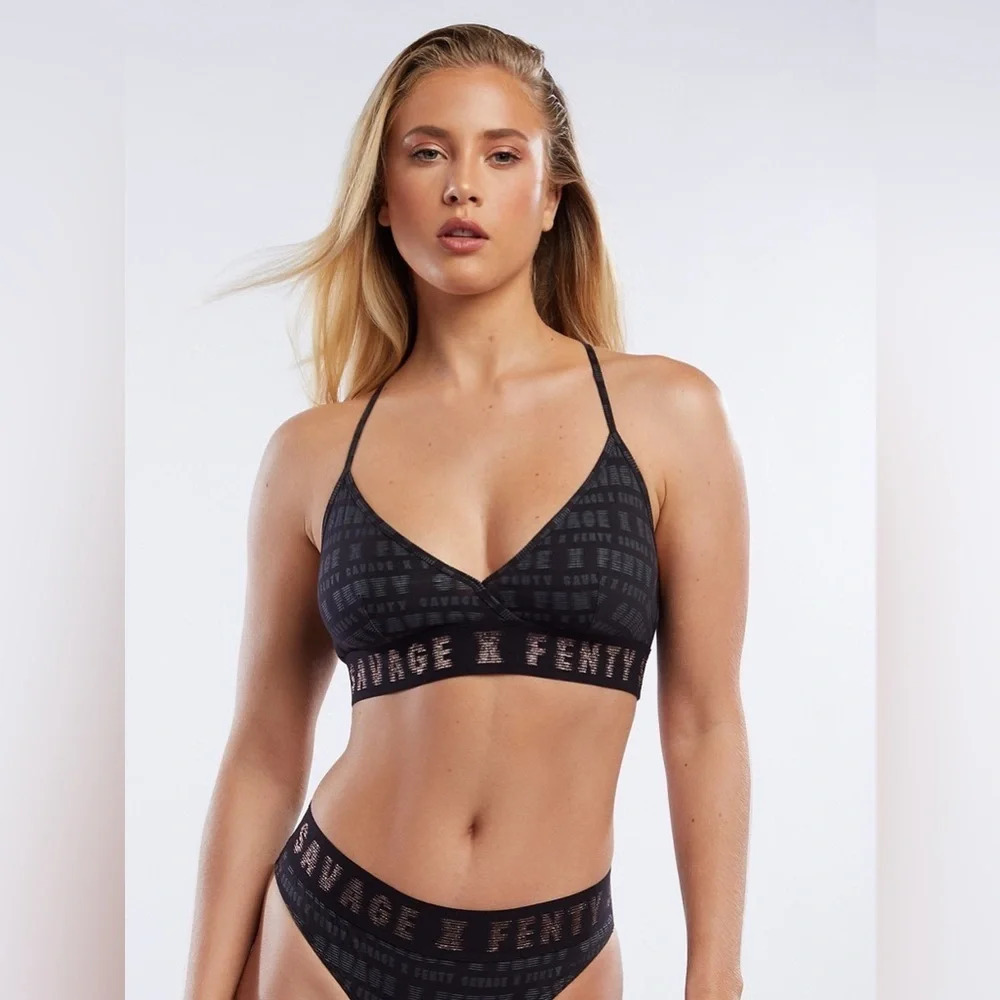 Savage x Fenty Forever Savage Logo Racerback Bralette Black OS M
